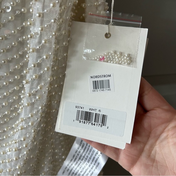 NWT Mac Duggal 93741 Pearl Sequin One Shoulder Asymmetrical White Midi Gown - Picture 6 of 9